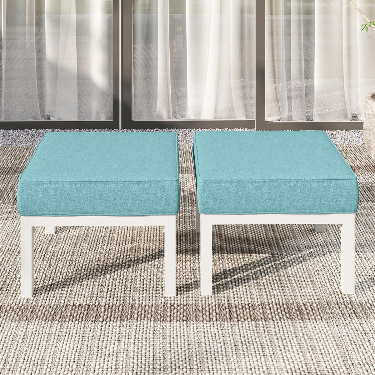 Solaste Outdoor Footstools Patio Ottoman Set of 2, Aluminum All-Weather Outdoor Footrest Seat with