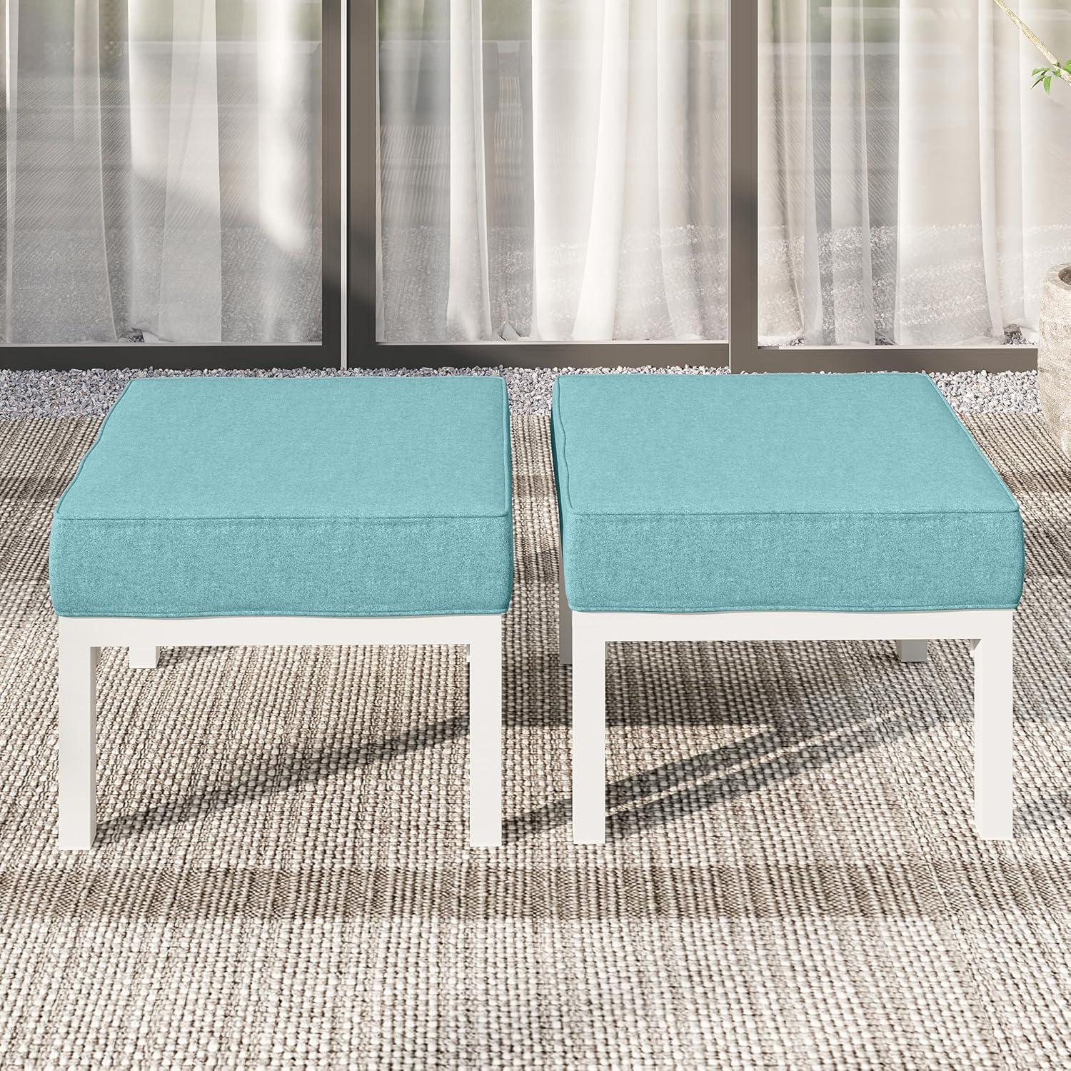Solaste Outdoor Footstools Patio Ottoman Set of 2, Aluminum All-Weather Outdoor Footrest Seat with