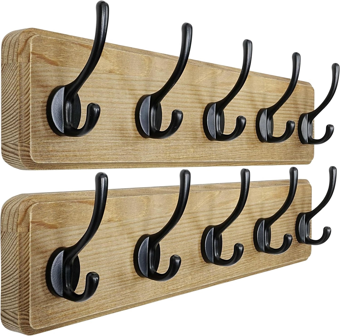 Dseap Coat Rack Wall: Patented, Heavy-Duty, 17.4" Long 5-Double-Hooks Wooden Wall Mounted Coat Rack