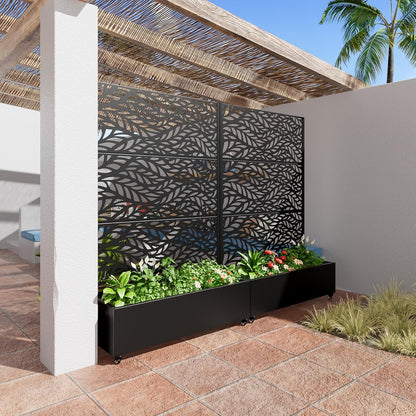 Casaphoria Metal Raised Garden Bed with Trellis and Wheels, 72"x47"x16" Planter Box for Climbing