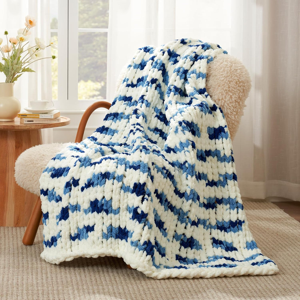 Amélie Home Chunky Knit Throw Blanket for Couch, Soft Chenille Crochet Blanket for Sofa, 50"x60"