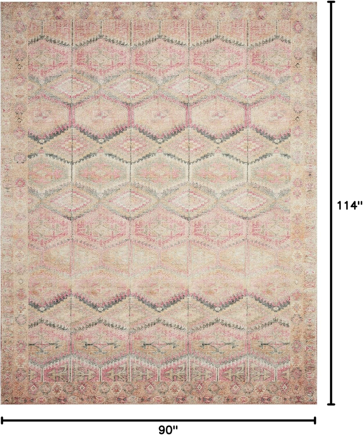 Loloi Layla Collection LAY-17 Pink/Lagoon 7'-6" x 9'-6" .13" Thick Area Rug, Soft, Durable, Vintage