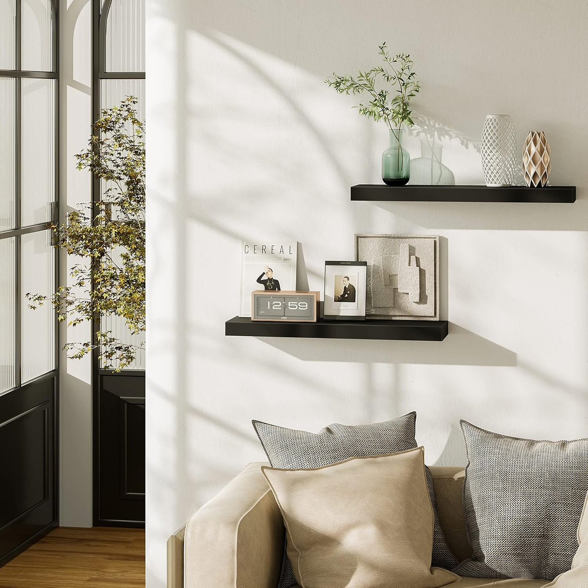 BAMEOS Floating Shelf,Wall Shelf,Decor Wall Mounted Shelves,Hanging Shelf Set L24xW6 for Bathroom