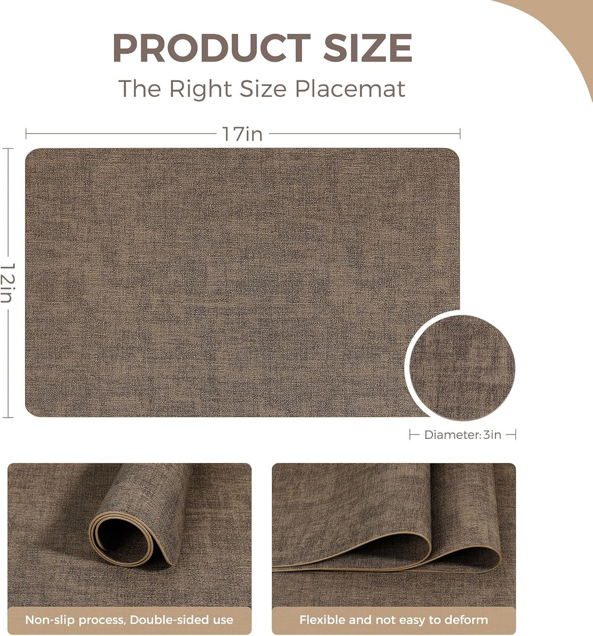 Vinyl Placemats Set of 6, Faux Leather Waterproof and Heat Resistant Place Mats, Washable Anti-Slip