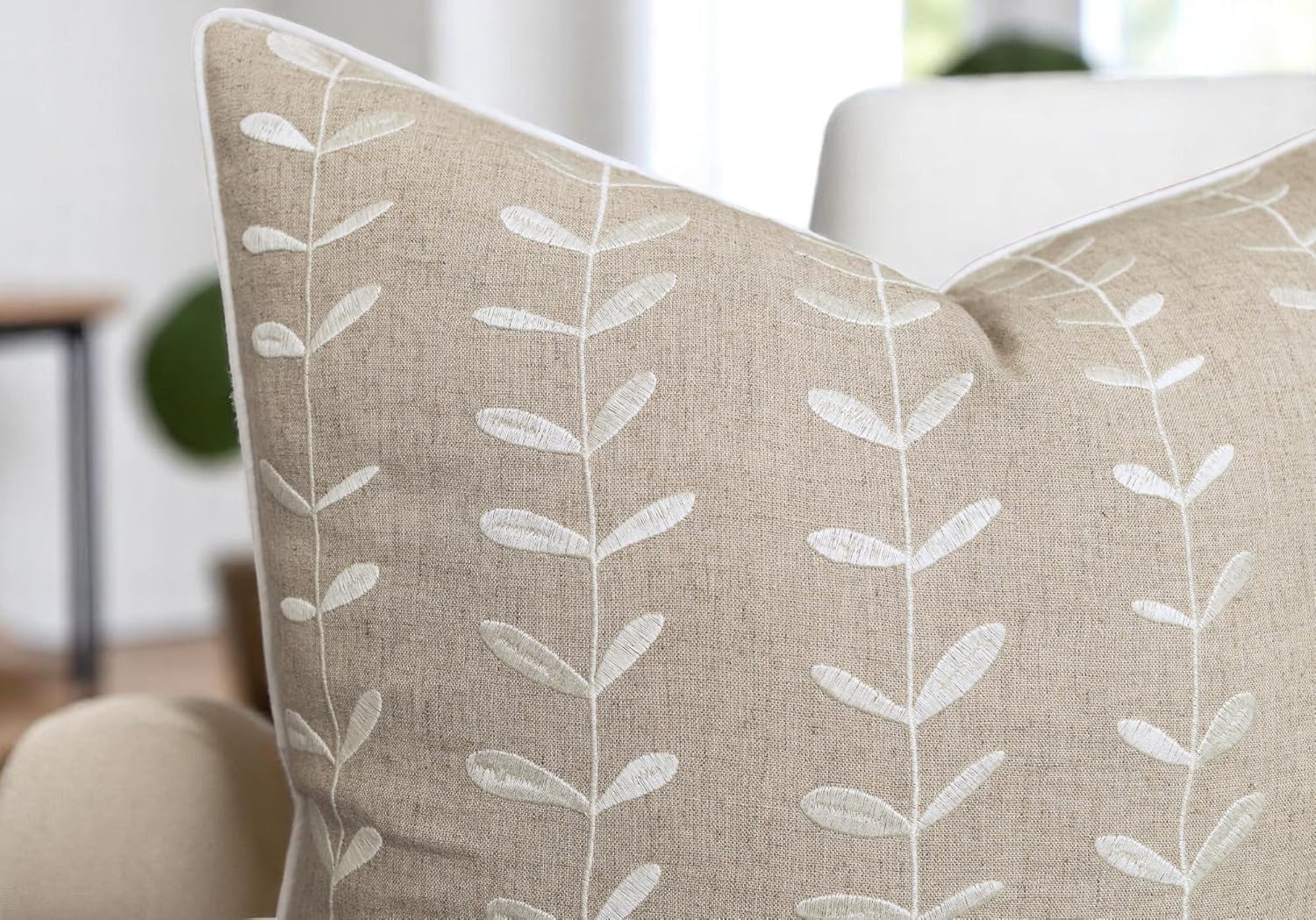 VAGMINE Embroidered Lollipop Pillow Cover - 18x18 Inches Square - 100% Linen Natural Decorative