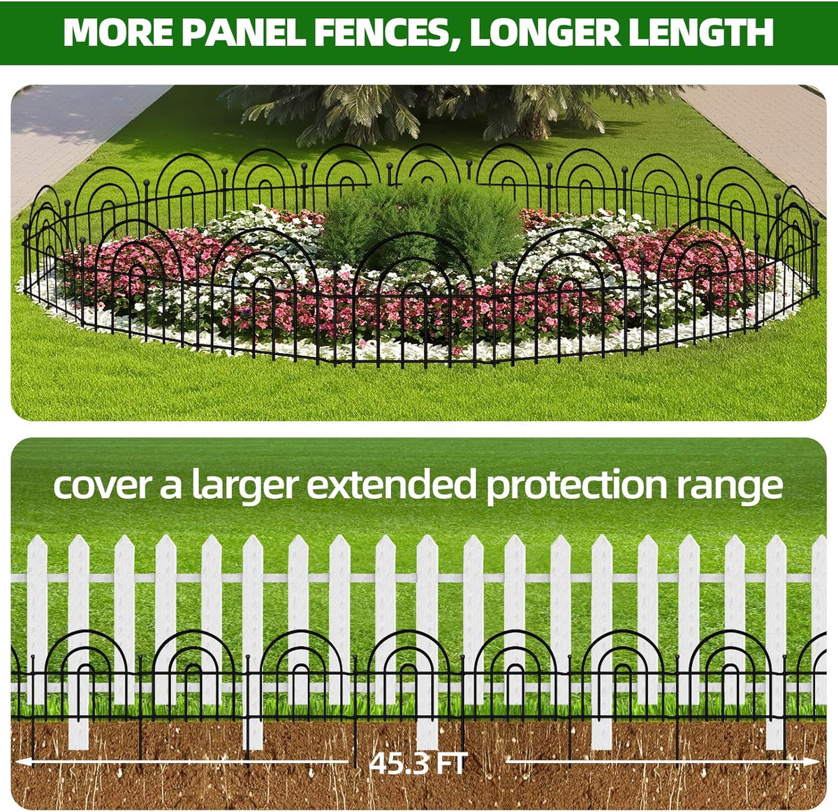 Decorative Garden Fence, 32 Panels No Dig Fence 45.3ft(L) x13in(H) Animal Barrier for Dog Rabbit