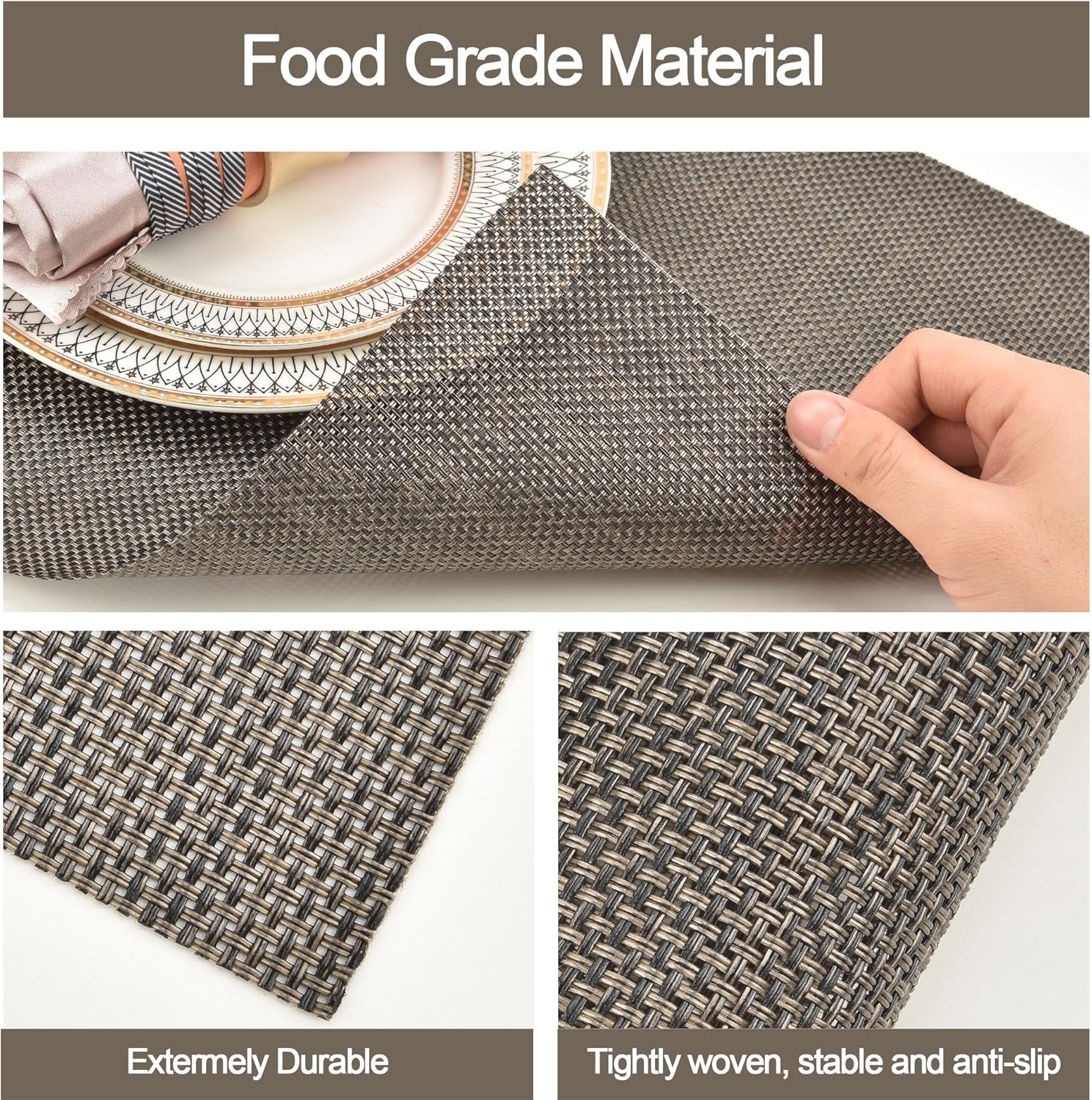 Placemats Set of 4 - Easy Clean Washable Vinyl Placemats - Wipeable Heat Resistant Table Mats for