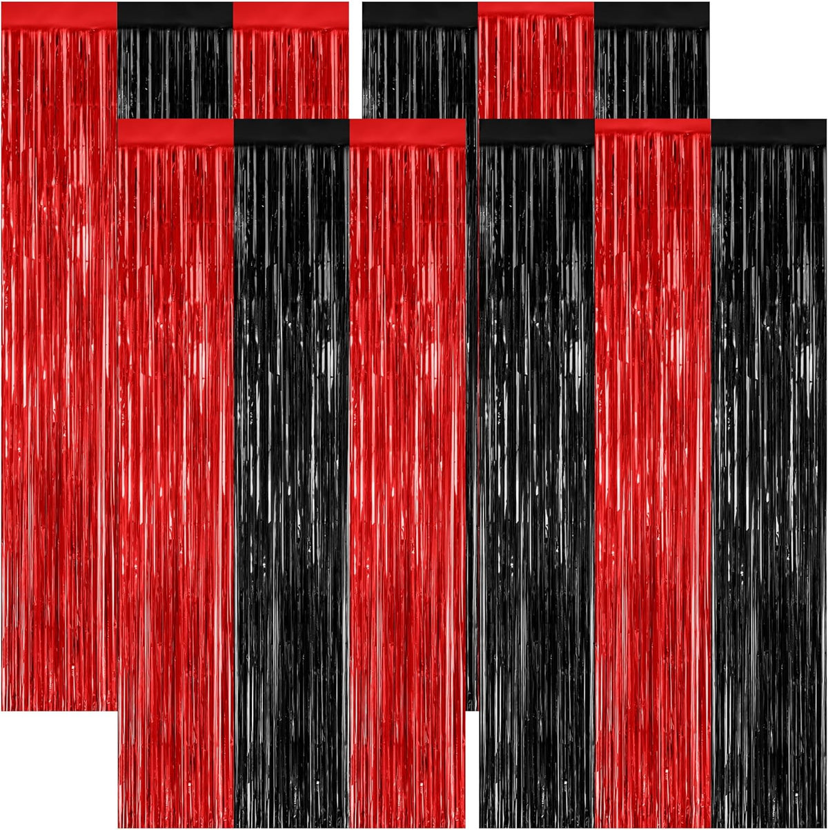 4 Pack Halloween Wall Backdrop, 3.28 FT x 7.05 FT Red and Black Party Streamer, Metallic Tinsel