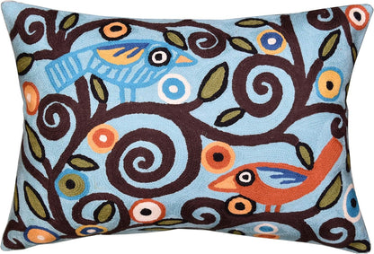 Lumbar Klimt Pillow Cover | Green Birds | Tree of Life | Modern Floral | Outdoor Pillows | Mid