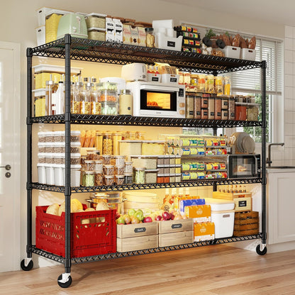 REIBII 60''W Storage Shelves 2399LBS Metal Shelving Unit with Wheels & Feet, 4 Tier Garage Shelving