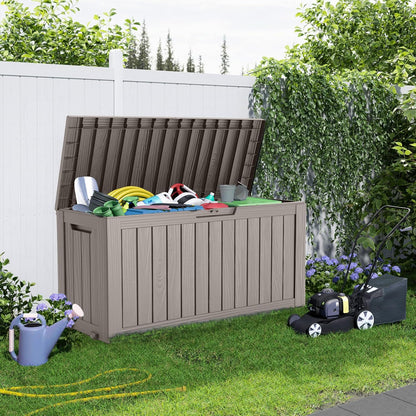 75 Gallon Resin Deck Box, Lockable Patio Outdoor Storage Box for Furniture, Garden Tools and Tools