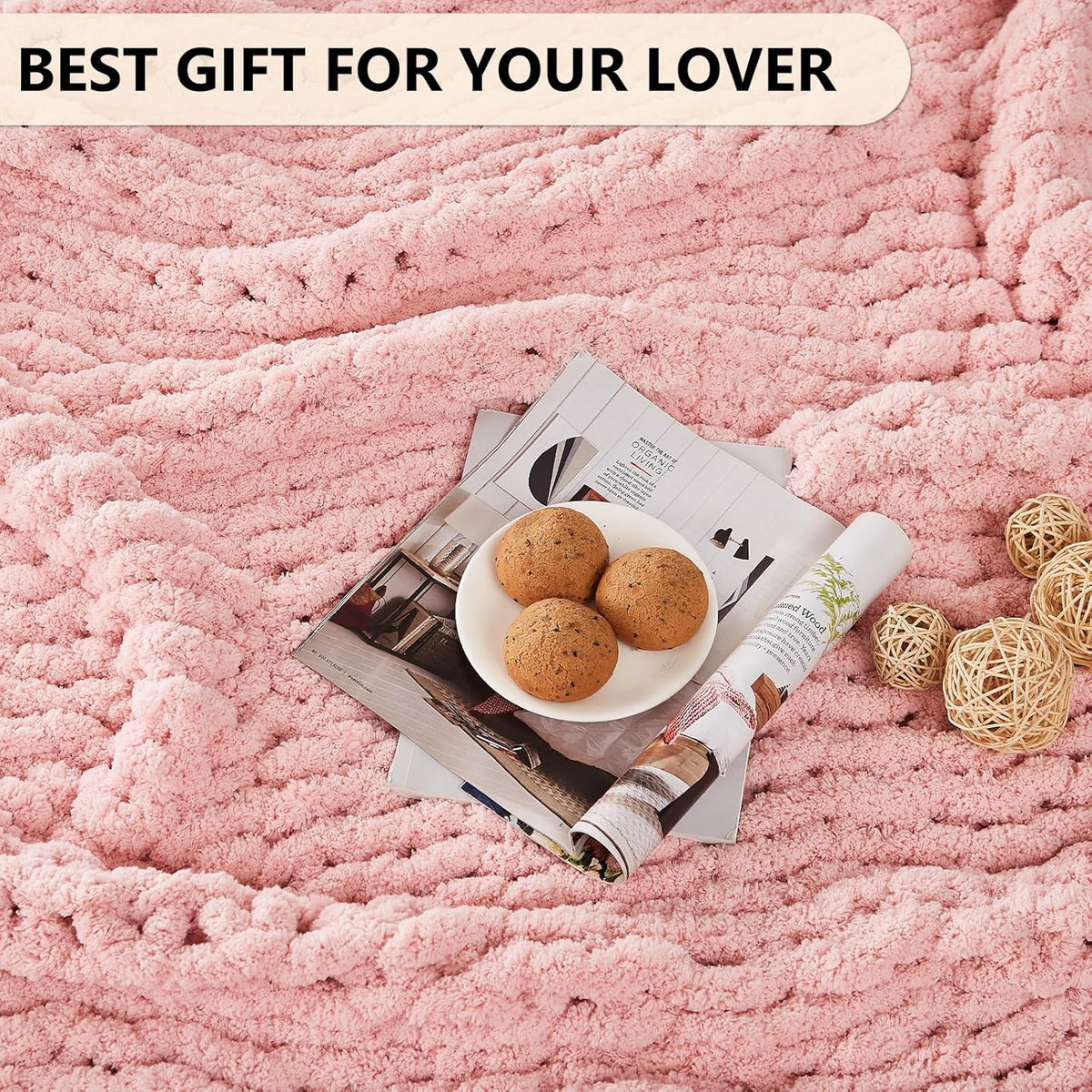 L'AGRATY Chunky Knit Blanket Throw - Soft Chenille Yarn Throw Blanket 40x50: Handmade Thick Knit