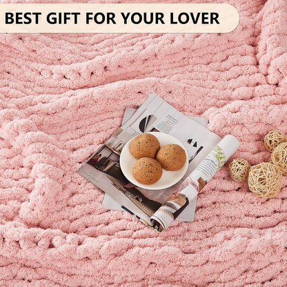 L'AGRATY Chunky Knit Blanket Throw - Soft Chenille Yarn Throw Blanket 40x50: Handmade Thick Knit