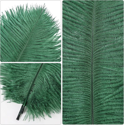 THARAHT Blackish Green Ostrich Feathers 12pcs Natural Bulk 8-10Inch 20cm-25cm for Crafts Wedding