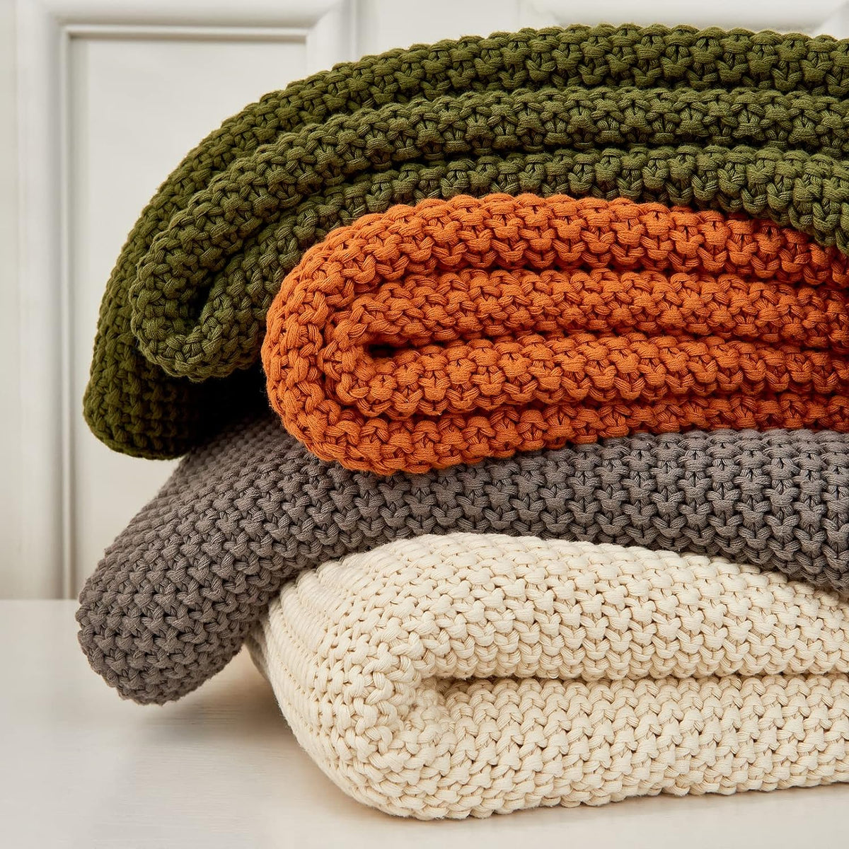 Longhui bedding Chunky Cable Knit Throw Blanket Lightweight Grey 100% Organic Cotton Blanket for