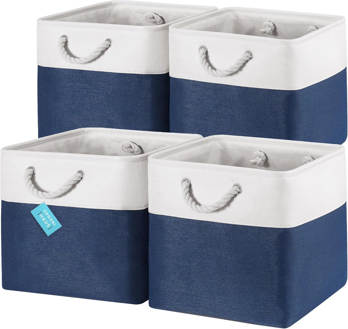 OrganiHaus 13x13 Cube Storage Bins 4 Pack, Foldable Cube Storage Organizer w/ Rope Handles