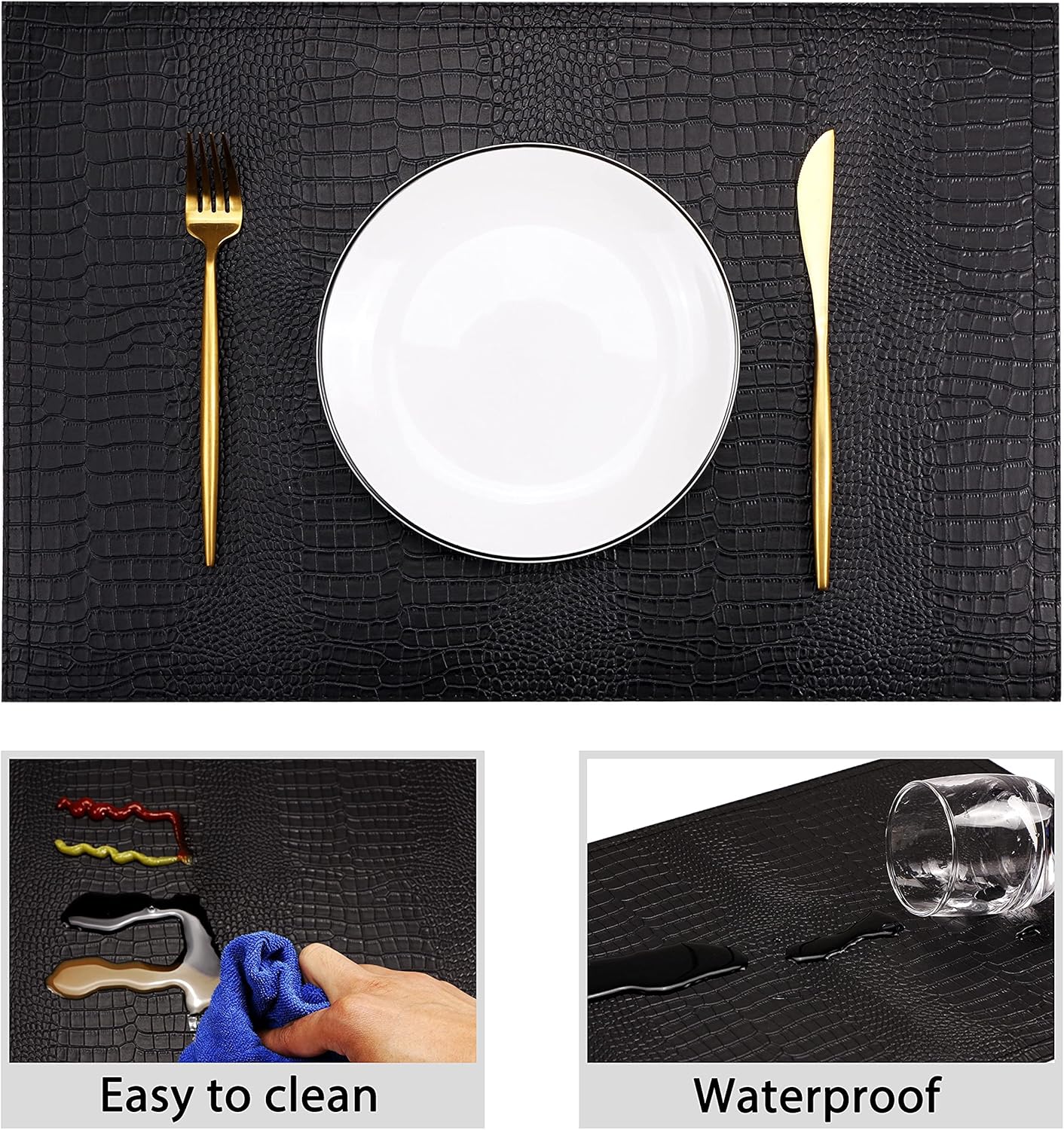 Jovono Faux Leather Hardboard Placemats, Set of 8 PU Table Mats, Easy to Clean, Heat & Stain