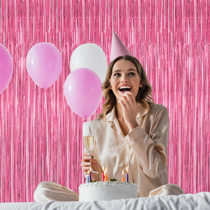 4 Pack Birthday Decorations, 3.28 FT x 7.05 FT Pink Backdrop, Metallic Happy Birthday Backdrop
