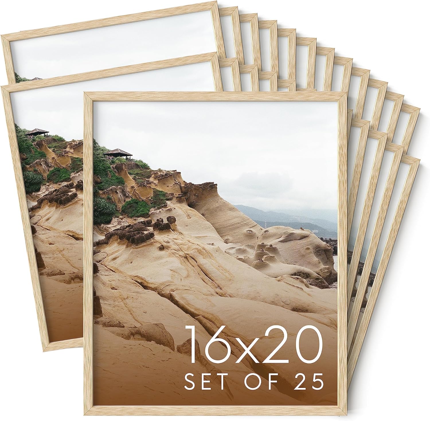 Haus and Hues 16x20 Natural Oak Wood Picture Frames Set of 25 - Premium Bulk Picture Frames 16x20