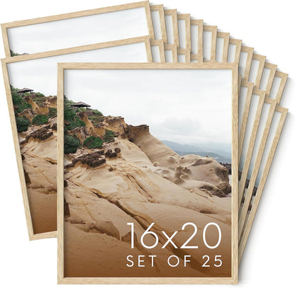 Haus and Hues 16x20 Natural Oak Wood Picture Frames Set of 25 - Premium Bulk Picture Frames 16x20