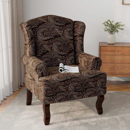 Accent Chair, High Back Upholstered Armchair with High Resilience Sponge & Wood Legs, Mid-Century