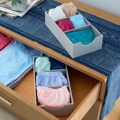 Household Essentials Hard‑Sided Narrow 3‑Section Drawer Organizer Tray, Gray, Set of 2