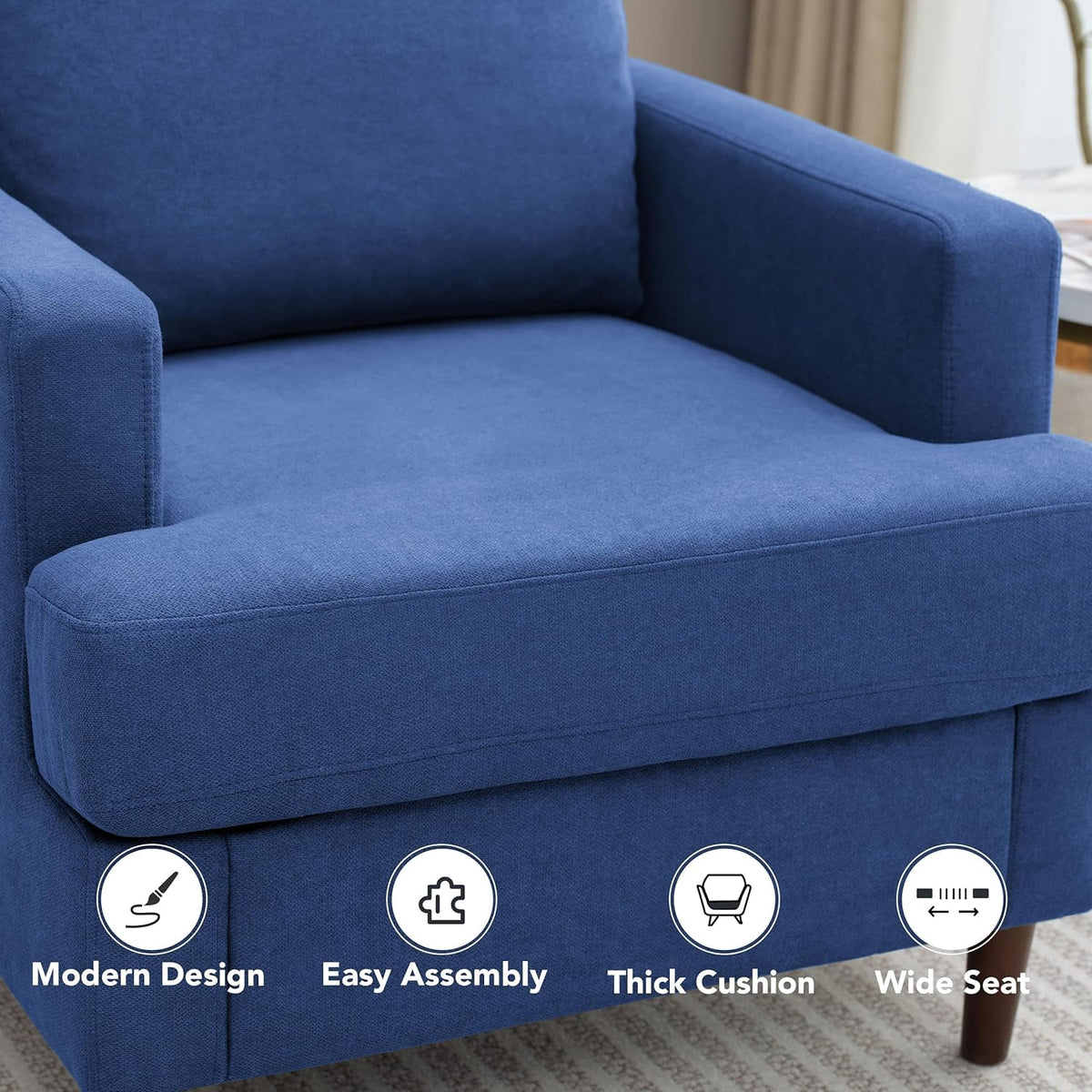 Mid-Century Accent Chair,Modern Linen Fabric Armchair for Living Room,Comfy Upholstered Reading