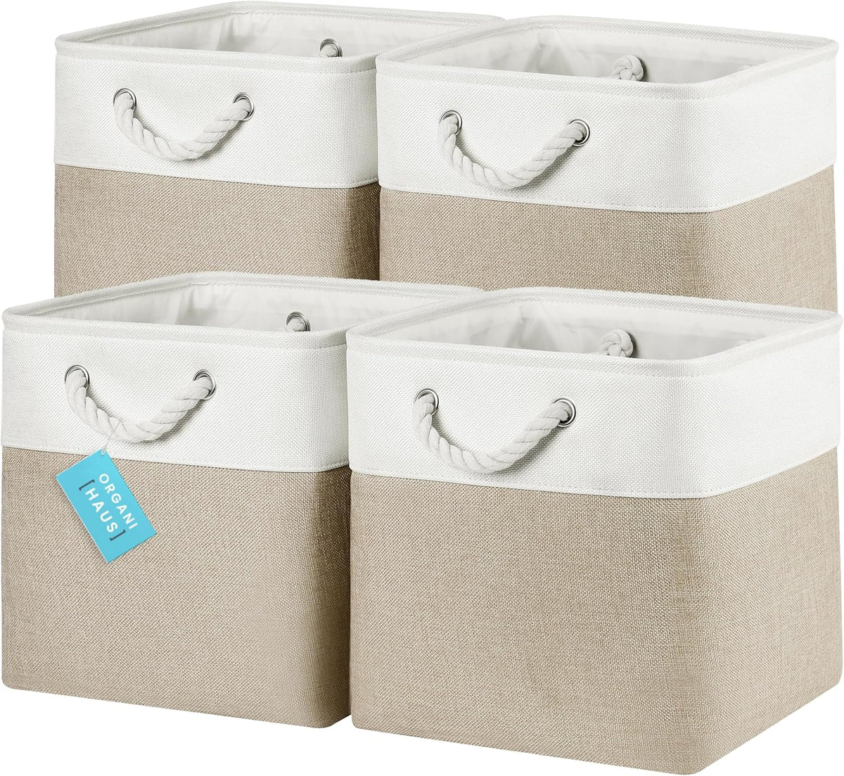 OrganiHaus 12x12 Cube Storage Bins 4 Pack, Foldable Cube Storage Organizer w/ Rope Handles