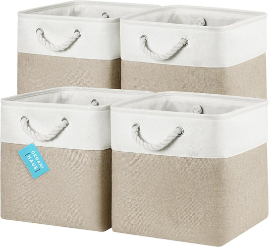 OrganiHaus 12x12 Cube Storage Bins 4 Pack, Foldable Cube Storage Organizer w/ Rope Handles