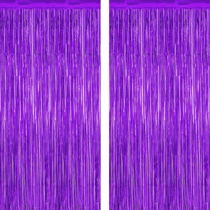 2 Pack Backdrop Curtains, 3.28 FT x 7.05 FT Purple Tinsel Backdrop, Metallic Purple Backdrop Fringe