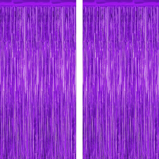 2 Pack Backdrop Curtains, 3.28 FT x 7.05 FT Purple Tinsel Backdrop, Metallic Purple Backdrop Fringe