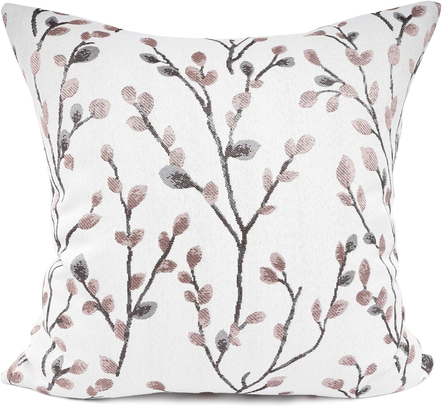YOUR SMILE Classical Embroidery Jacquard Pink Leaf Pattern Square Decorative Throw Pillow Case