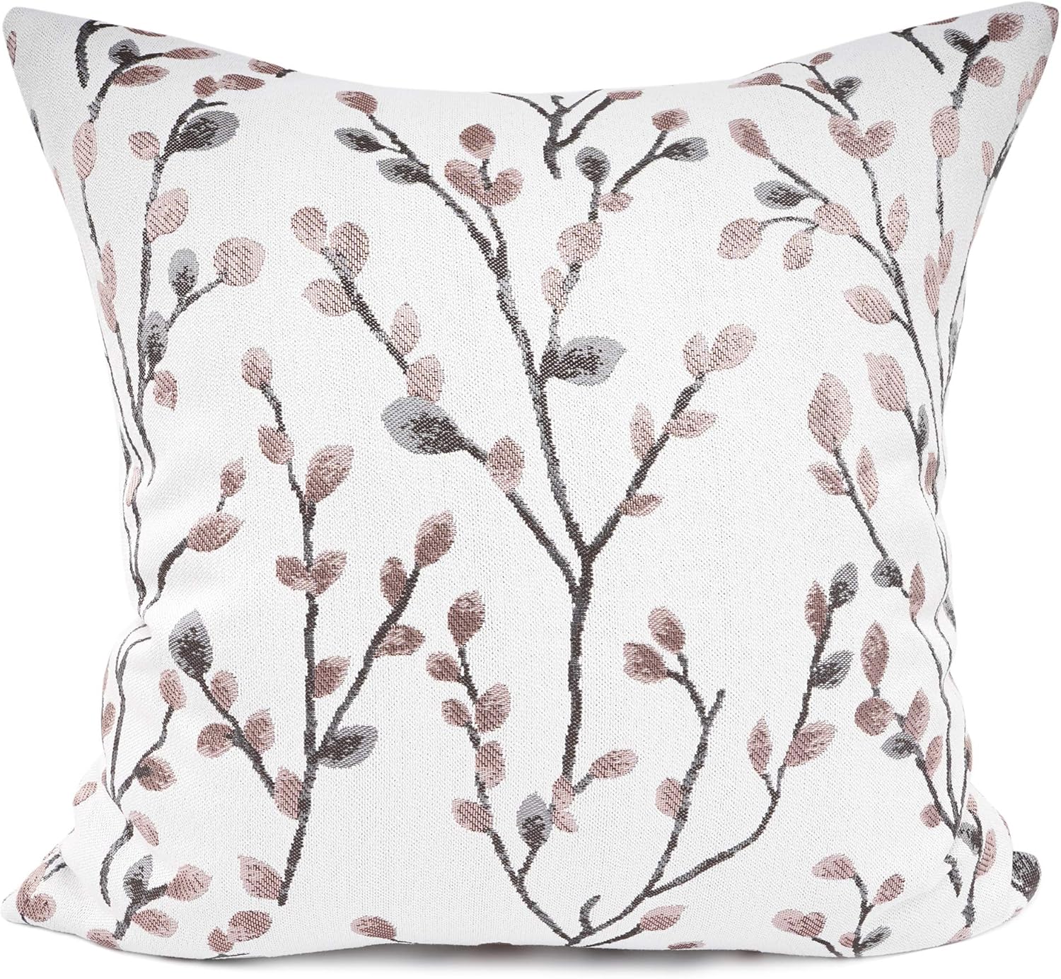 YOUR SMILE Classical Embroidery Jacquard Pink Leaf Pattern Square Decorative Throw Pillow Case