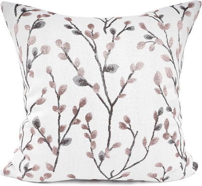 YOUR SMILE Classical Embroidery Jacquard Pink Leaf Pattern Square Decorative Throw Pillow Case