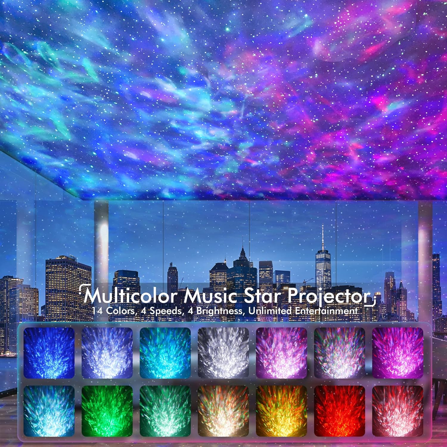 Rossetta Galaxy Projector, Star Projector for Bedroom, Night Lights for Kids Room with White Noise