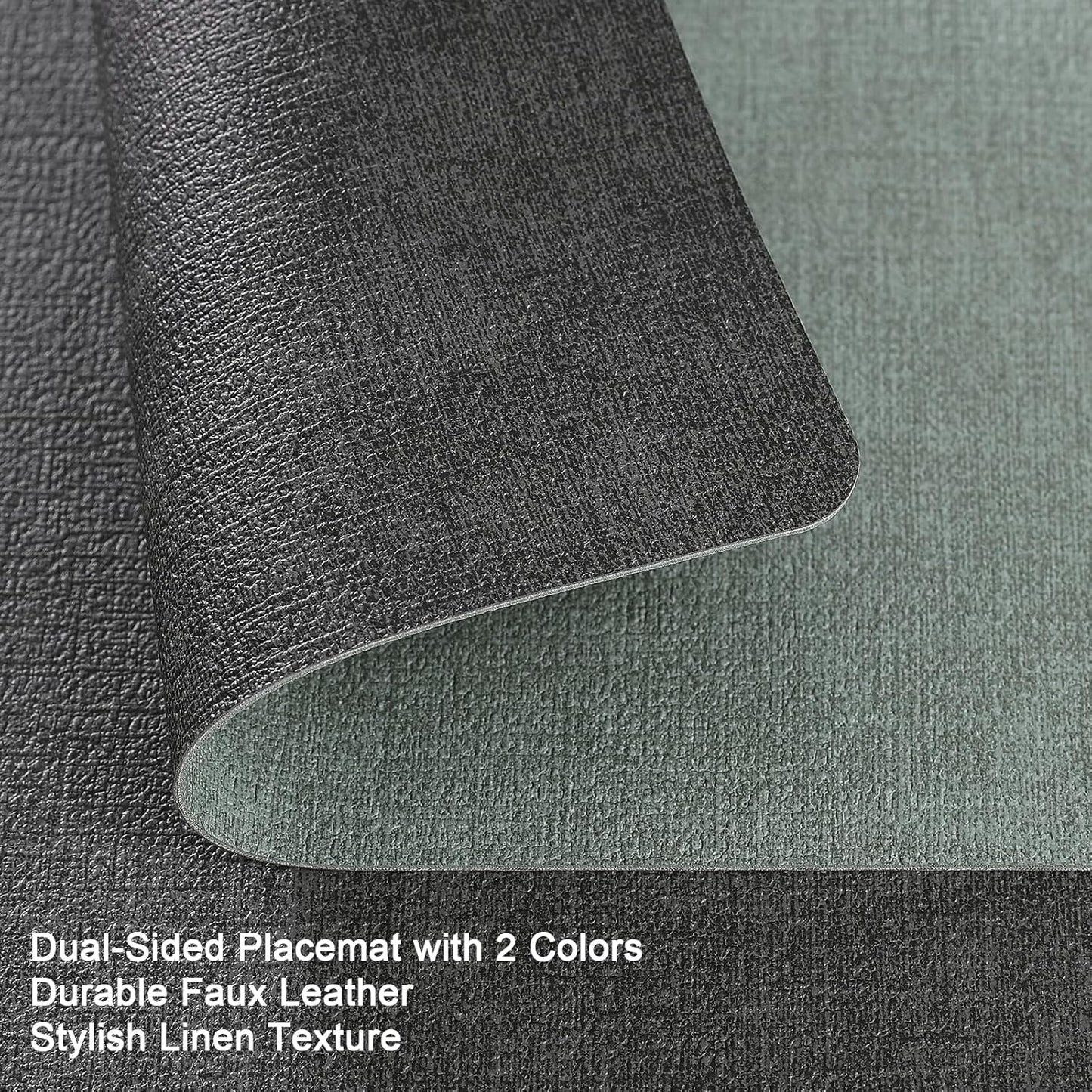 Myir JUN Dual Sided Faux Leather Placemats Set of 4 for Indoor Outdoor Dining Tables, Square