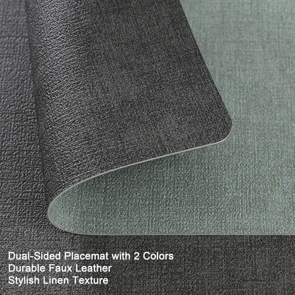 Myir JUN Dual Sided Faux Leather Placemats Set of 4 for Indoor Outdoor Dining Tables, Square