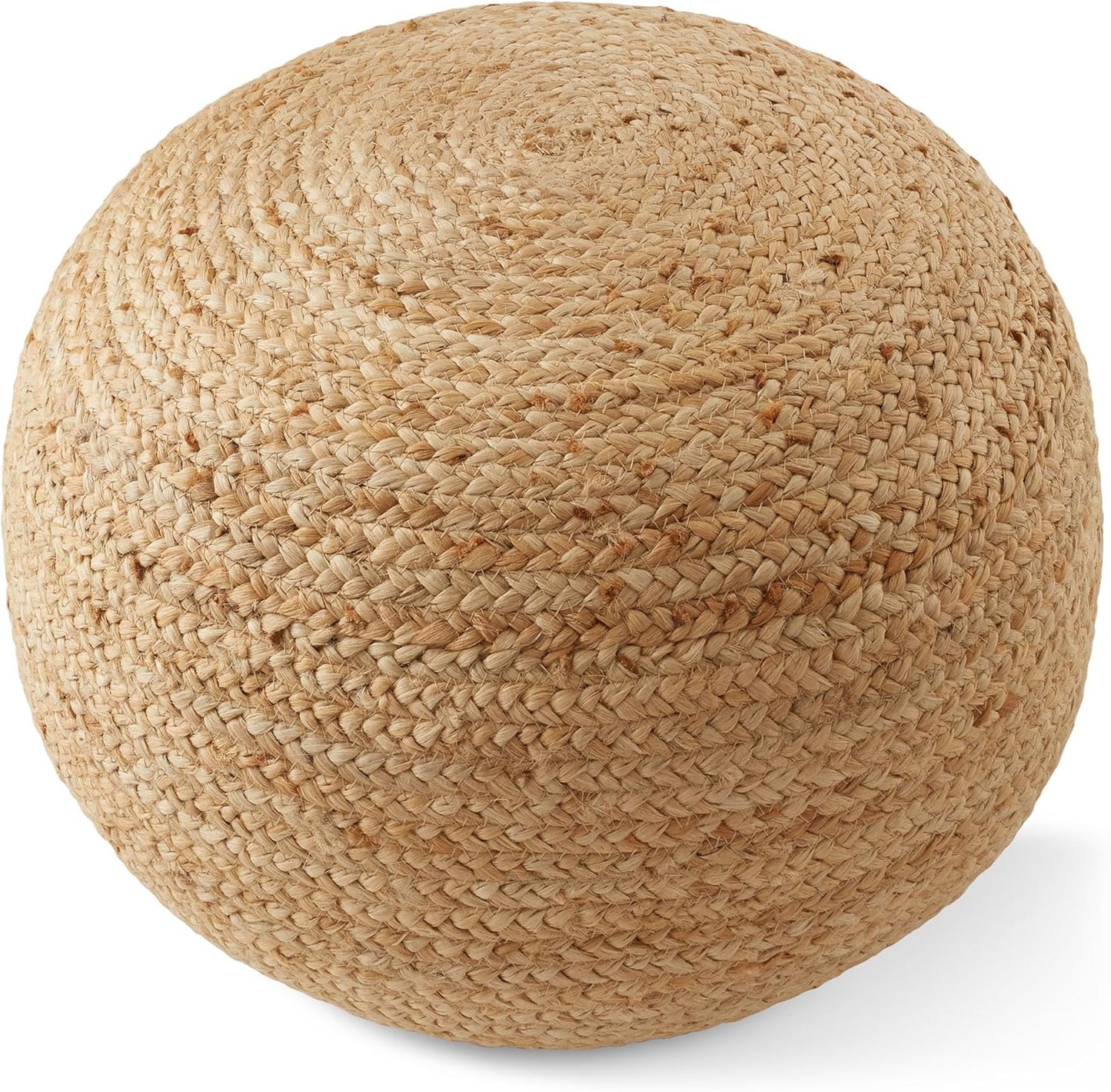 Casafield Hand-Braided Jute Pouf Ottoman Footrest, 19" Round x 10-1/2" High, Natural Woven Boho