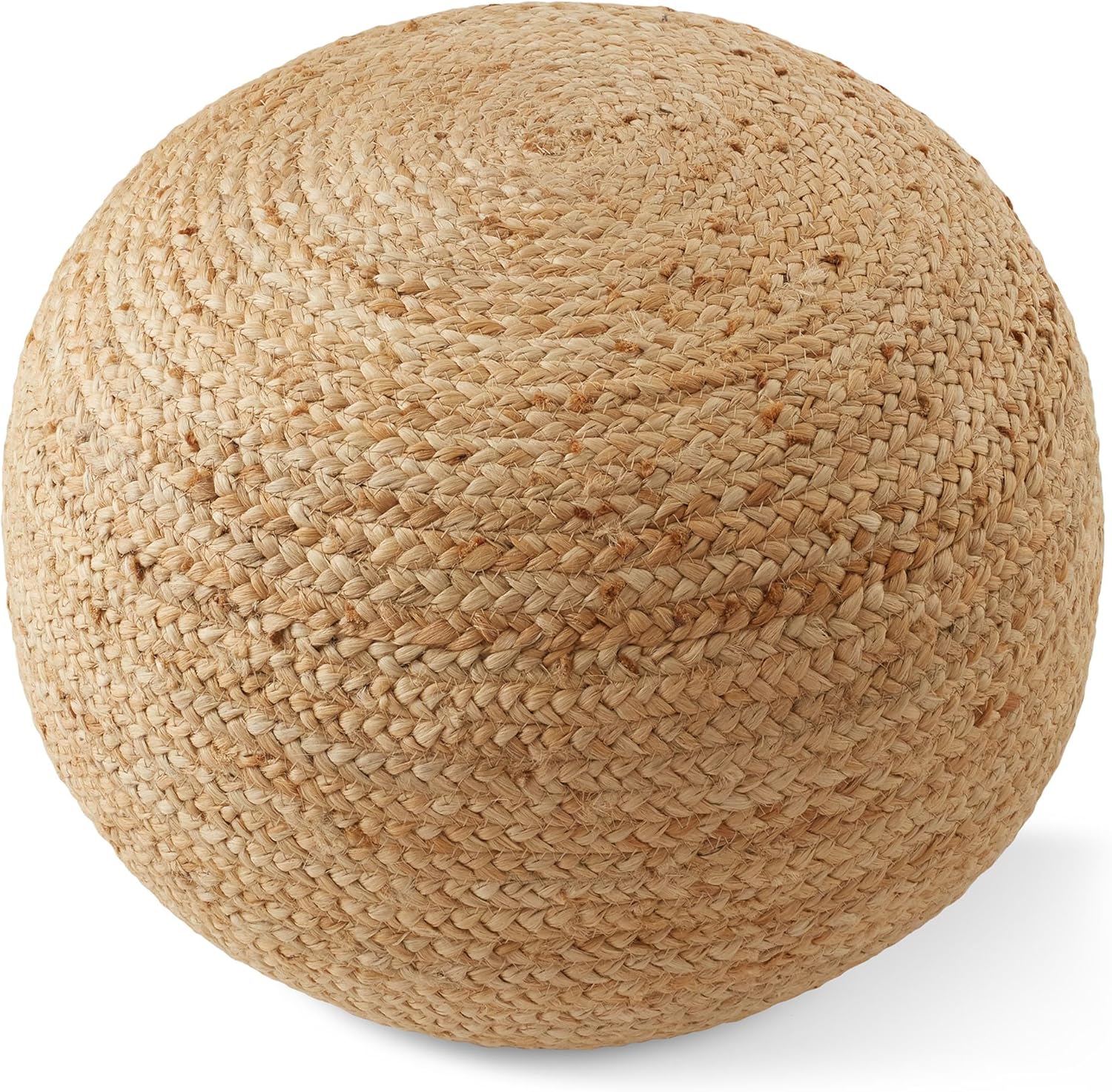 Casafield Hand-Braided Jute Pouf Ottoman Footrest, 19" Round x 10-1/2" High, Natural Woven Boho
