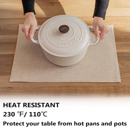 Demetex Placemats Set of 6 Heat Resistant Dining Table Mats Linen Cloth Placemats for Kitchen