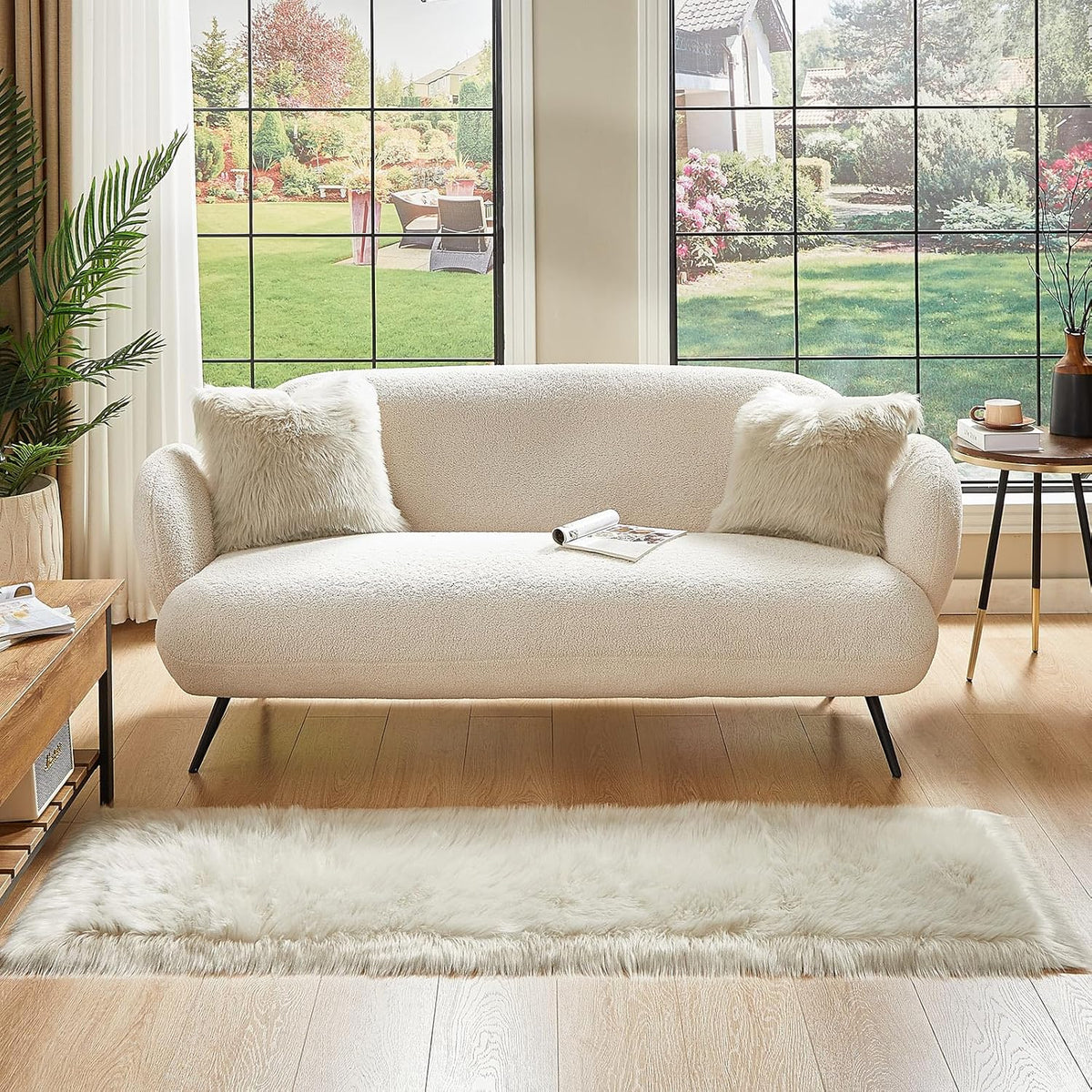 AMTOVO Faux Fur Rug, Light Grey Ultra Soft Fluffy Shag Sheepskin Rug, 2 x 6 ft Runner Area Rugs for