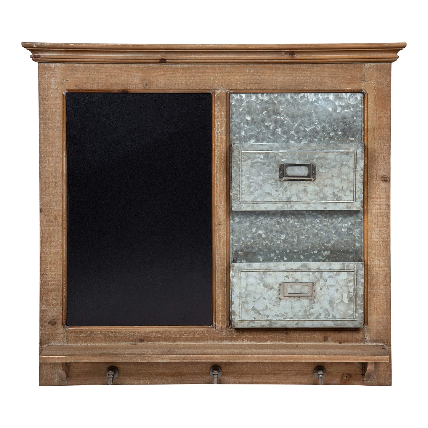 Kate and Laurel Idamae Wood Framed Chalkboard Wall Organizer with Mail Holders and Key Hooks, 28" x