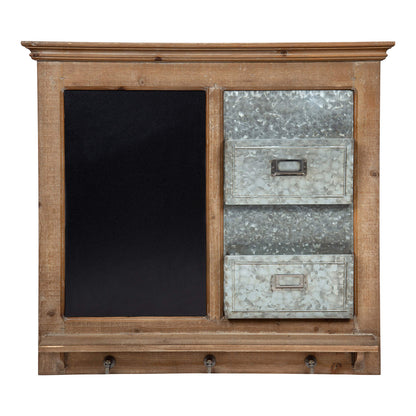 Kate and Laurel Idamae Wood Framed Chalkboard Wall Organizer with Mail Holders and Key Hooks, 28" x