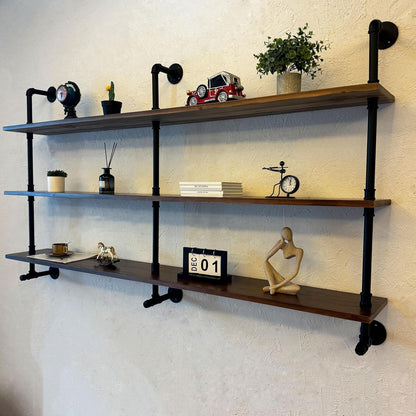 ROGMARS Industrial Pipe Wall Shelves Pipe Shelving with Real Wood Plank,70 Inches Floating Shelves