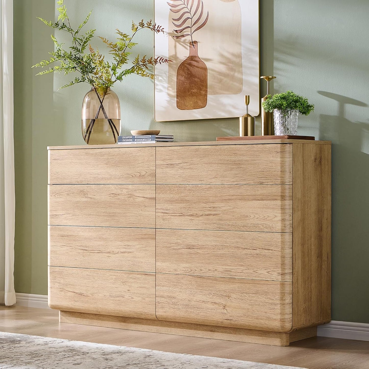 8 Drawer Dresser for Bedroom, 52 Inch Wide Modern Chest of Drawers, Push-to-Open Wood Storgae