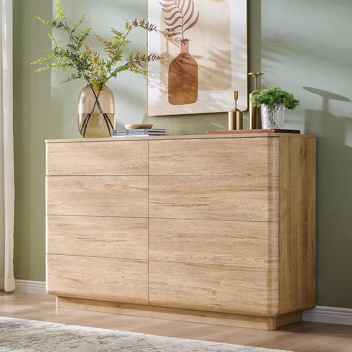 8 Drawer Dresser for Bedroom, 52 Inch Wide Modern Chest of Drawers, Push-to-Open Wood Storgae