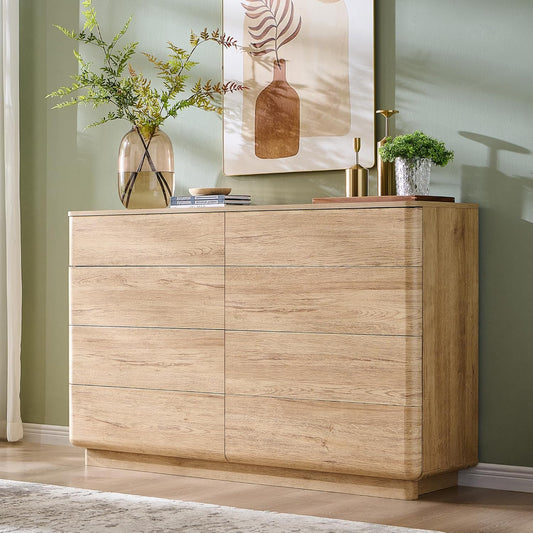 8 Drawer Dresser for Bedroom, 52 Inch Wide Modern Chest of Drawers, Push-to-Open Wood Storgae