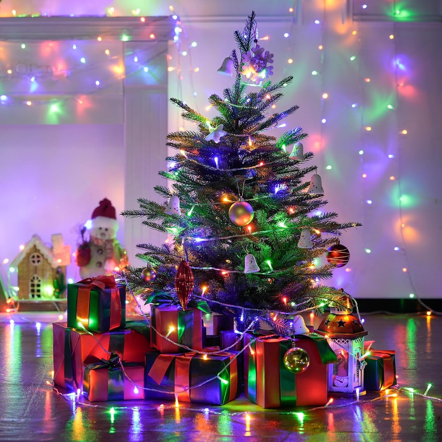 JMEXSUSS Connectable 100 LED Multicolor Christmas Lights for Tree, 8 Modes Indoor Outdoor Clear