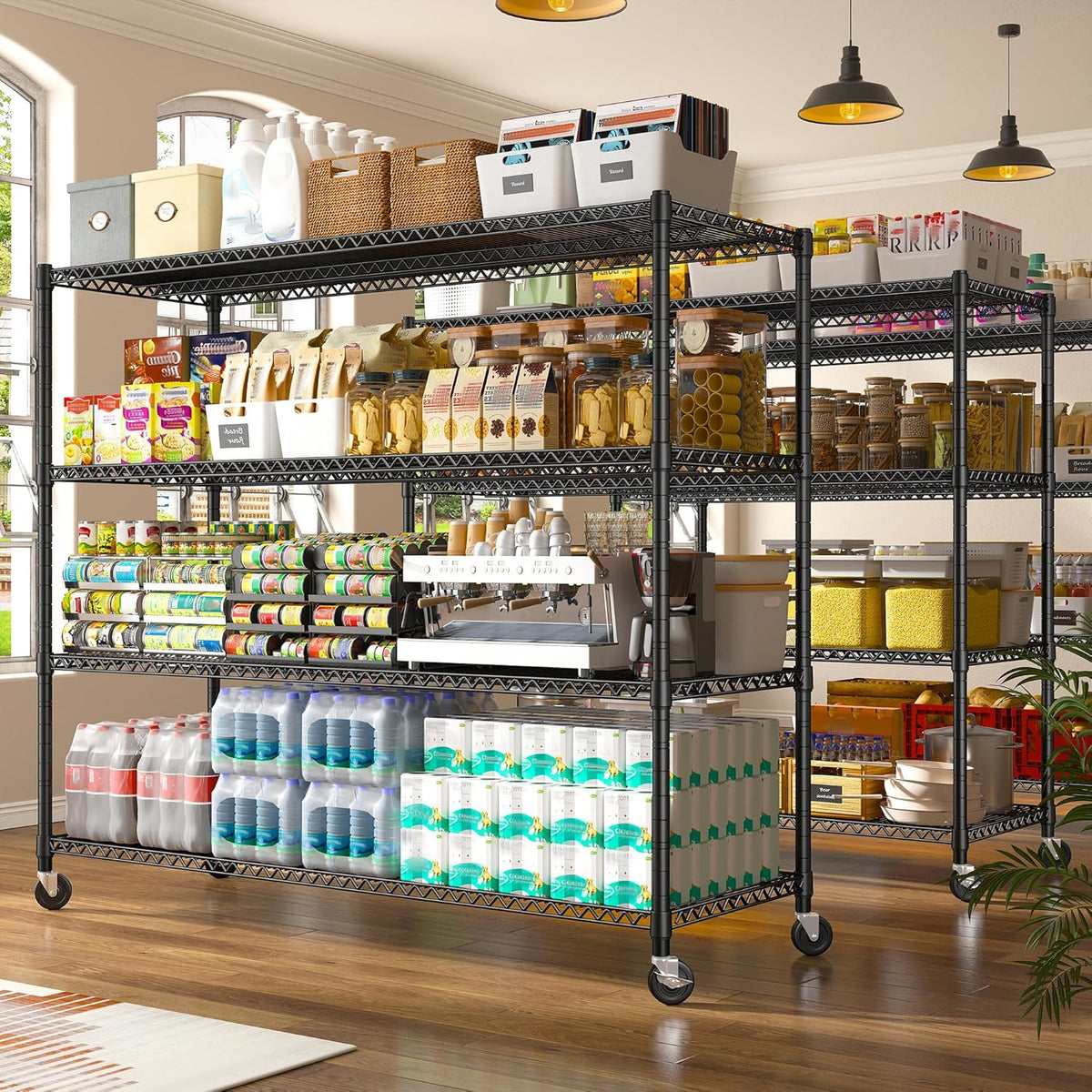 REIBII 60''W Storage Shelves 2399LBS Metal Shelving Unit with Wheels & Feet, 4 Tier Garage Shelving