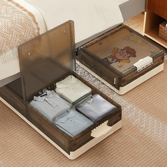VECELO Under Bed Storage with Wheels, 2 Pack Stackable Under Bed Storage Containers, Underbed